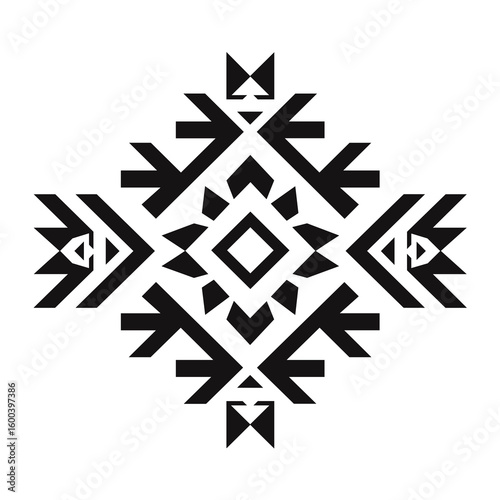 Intricate Aztec pattern showcasing geometric shapes in black and white tones