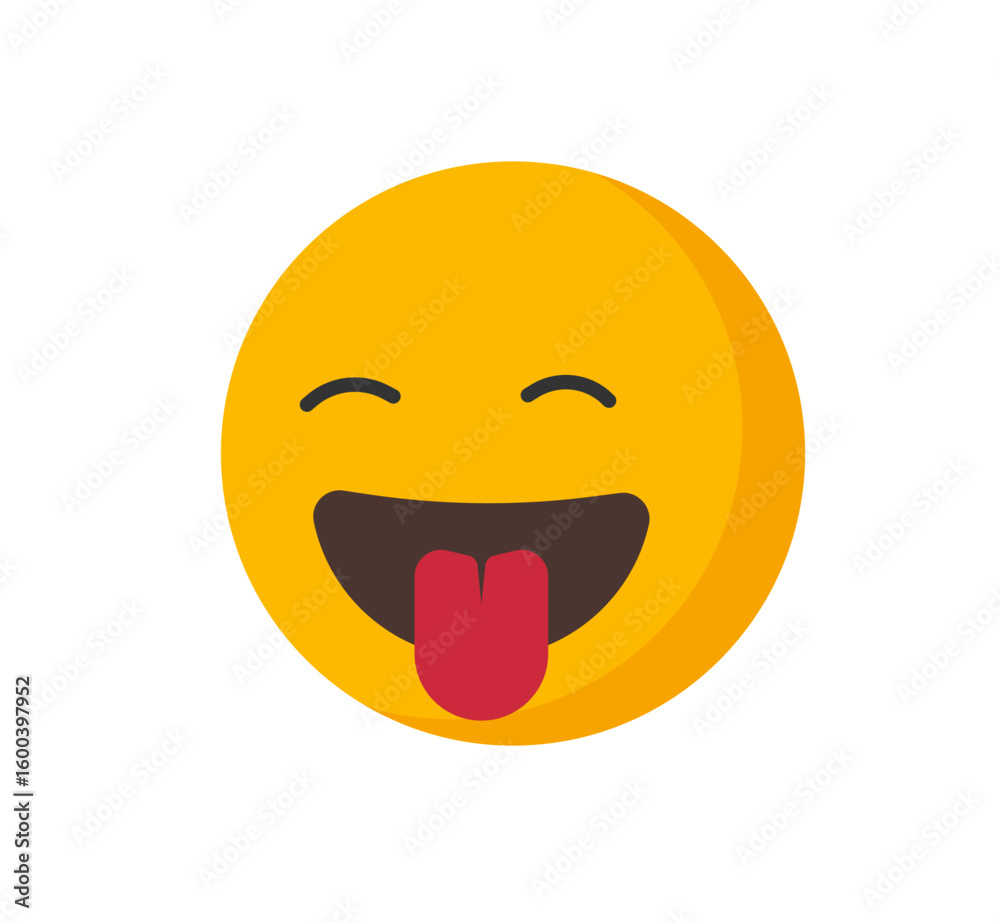 Fototapeta premium Happy smile emotion with tongue icon as yummy love expression sign symbol graphic illustration, delicious tasty character comic humor cartoon person 