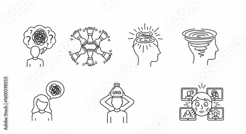 Overwhelmed and Stressful Situations Line Icon Set – Vector Anxiety, Pressure, Multitasking, Confusion Symbols