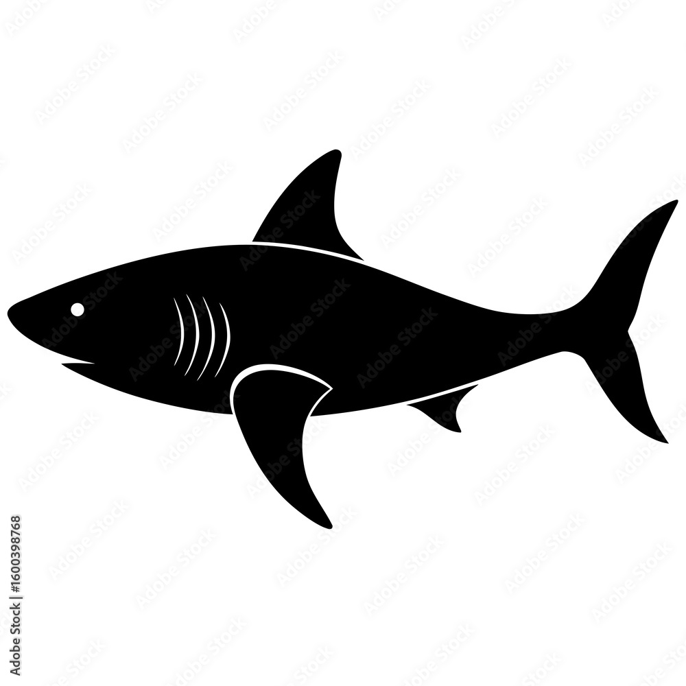 Obraz premium Shark Illustration in Black and White Silhouette Style