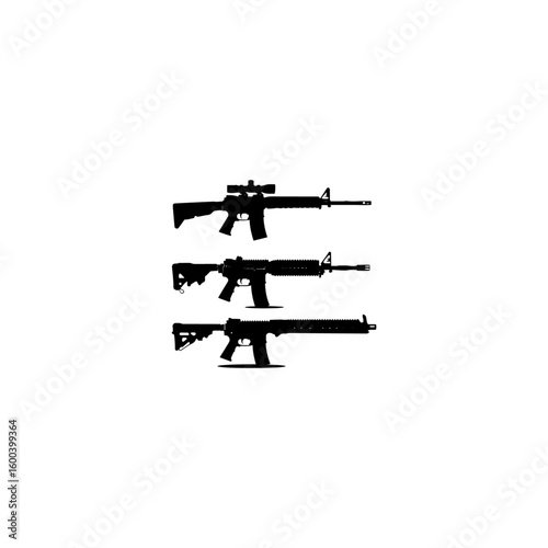 Collection of silhouetted firearms including rifles and shotguns set 