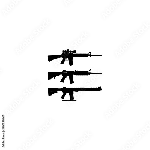 Collection of silhouetted firearms including rifles and shotguns set 