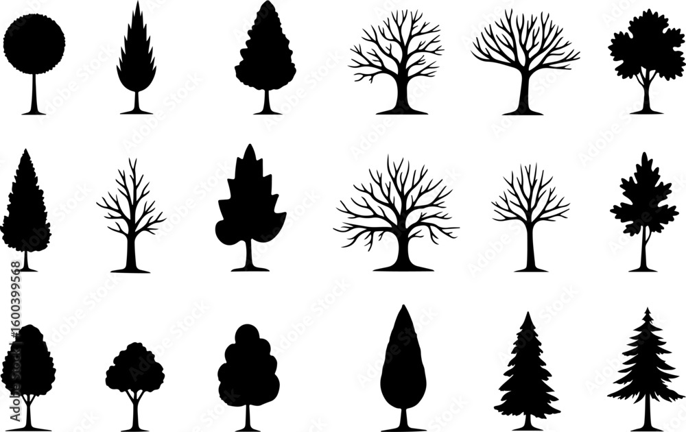 Naklejka premium trees, nature, silhouette vector bundle