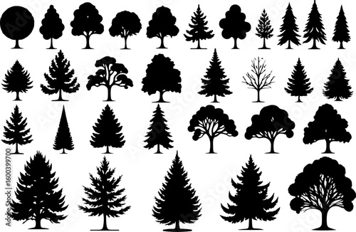 trees, nature, silhouette vector bundle
