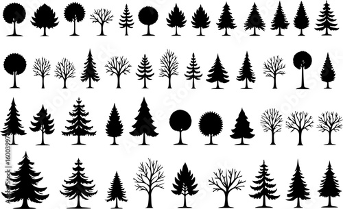 trees, nature, silhouette vector bundle