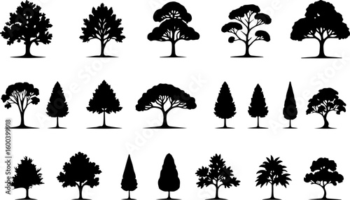 trees, nature, silhouette vector bundle