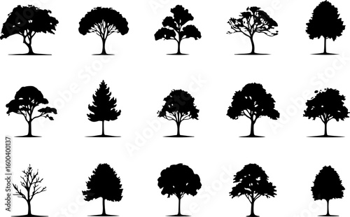 trees, nature, silhouette vector bundle