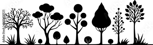 trees, nature, silhouette vector bundle