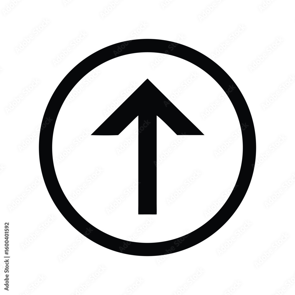 Black upward pointing arrow inside circle graphic illustration