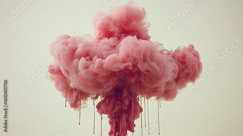 A Fluffy Pink Cloud With Dripping Elements Is Displayed