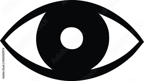 Bold human eye silhouette with prominent pupil and iris