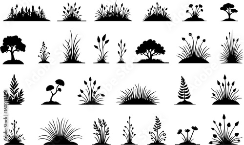trees, nature, silhouette vector bundle