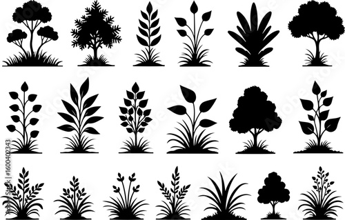 trees, nature, silhouette vector bundle