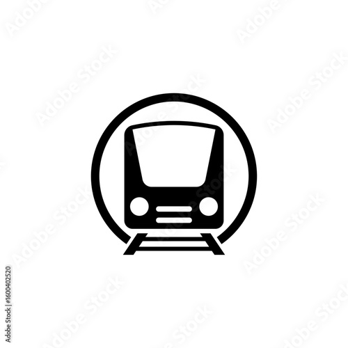 Minimalist subway train icon in circular frame. Urban public transport symbol for metro concepts