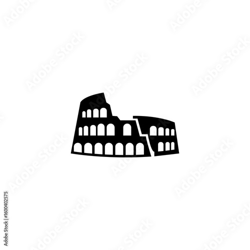 Simple black silhouette of the Roman Colosseum. Minimalist design for landmark concepts