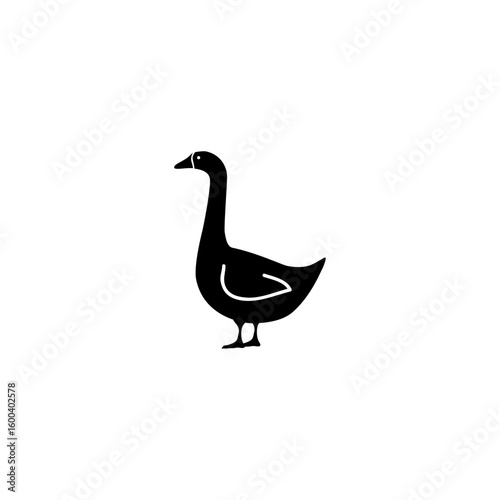 Simple black silhouette of a goose. Minimalist design for waterfowl and poultry concepts