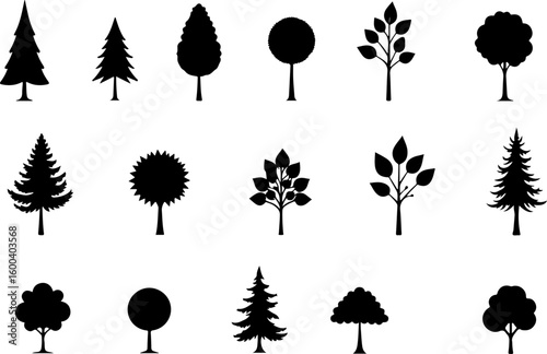 trees, nature, silhouette vector bundle