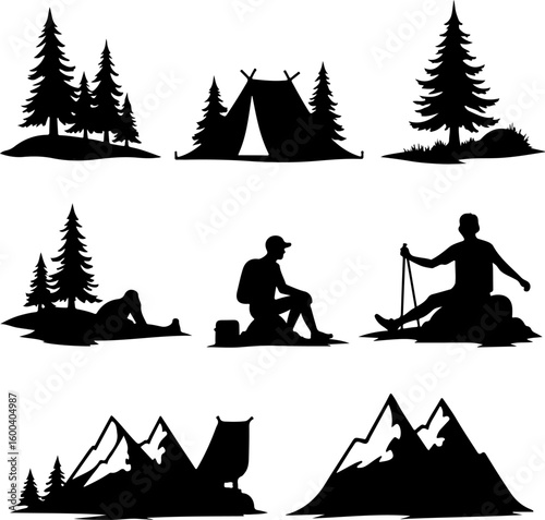  hiking,  man mountains, nature, forest, vector bundle