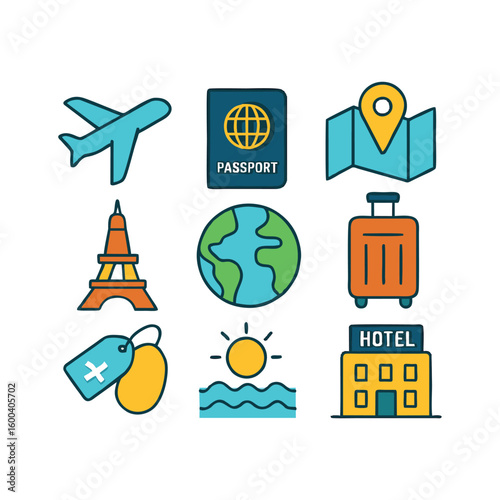 Travel Icons Set with Flat Design for Web and Media