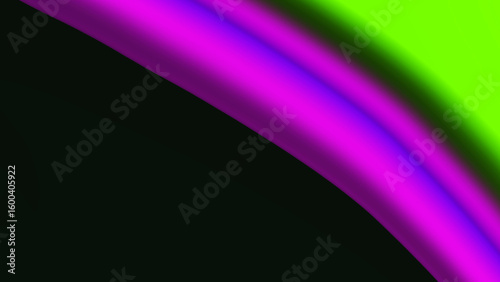 Bright violet neon green arch on black background. Abstract defocused purple pink wave. Glitch Art trippy digital screen. Backdrop. Royal banner. Template. Luxury texture. flyer. VR. Copy space. Arc.