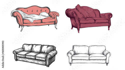 Hand-drawn vector graphic design of hands holding a couch, symbolizing furniture moving, care, support, home interior, and teamwork with a simple and artistic style on white background