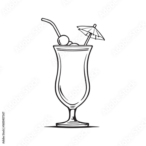 Pina Colada line art tropical summer drink illustration