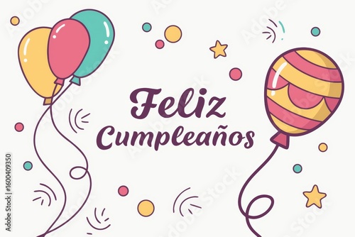 feliz cumpleaños happy birthday card with balloons