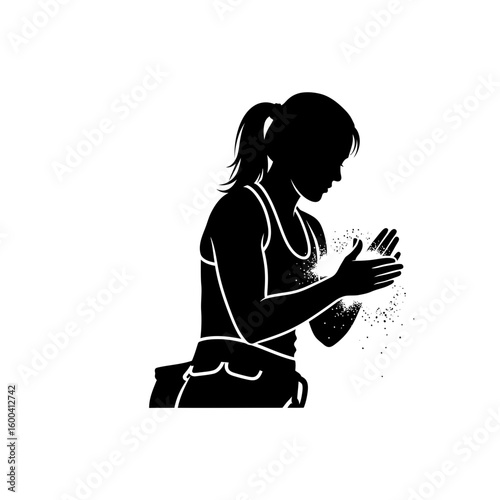 Climber Woman Coating Hands in Powder Silhouette: Preparation, Focus & Strength