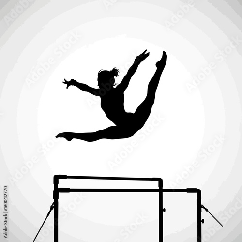 Female Gymnast Flight Element Silhouette: Dynamic Transition on Bars