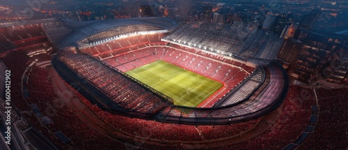 Night View of Anfield Stadium: A Stunning Aerial Shot of Liverpool's Iconic Football Ground