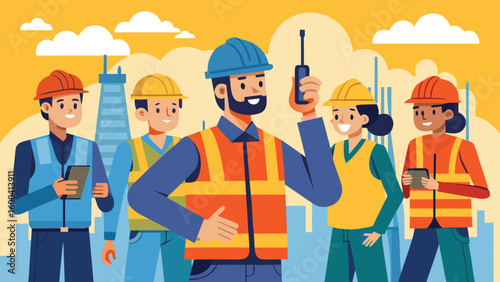 Construction team coordinating on site construction workers communication