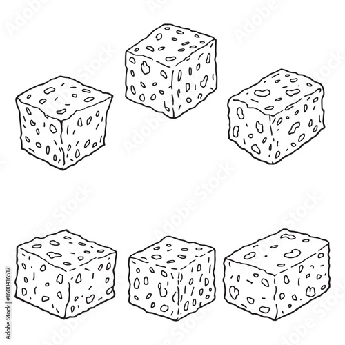 Salmon cubes raw diced salmon line art drawing sketch