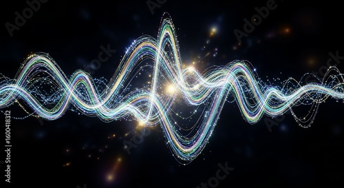 Luminous Waveform: Abstract Digital Art with Sparkling Trails and Glowing Hues