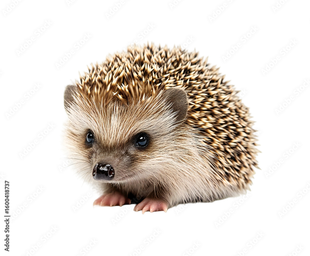 Obraz premium Charming portrait of a young hedgehog, showcasing its distinctive features and curious expression on transparent background.