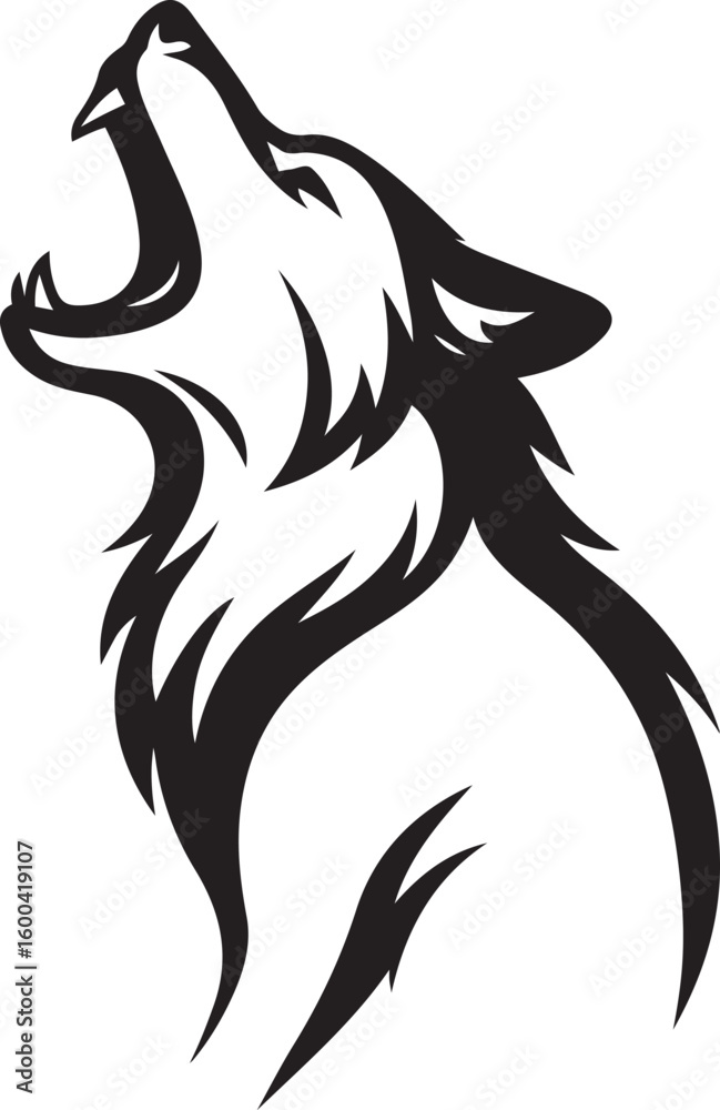 Obraz premium Howling wolf silhouette powerful design, Wild animal black vector illustration