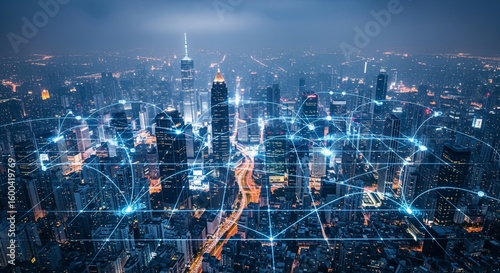 Night Metropolis: Illuminated Cityscape with Dynamic Network Overlay