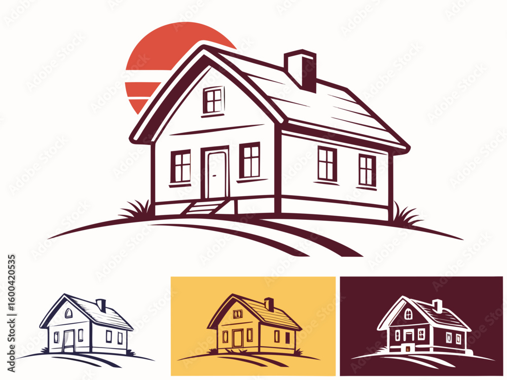 Fototapeta premium Classic Line Art Illustration of a Charming Home