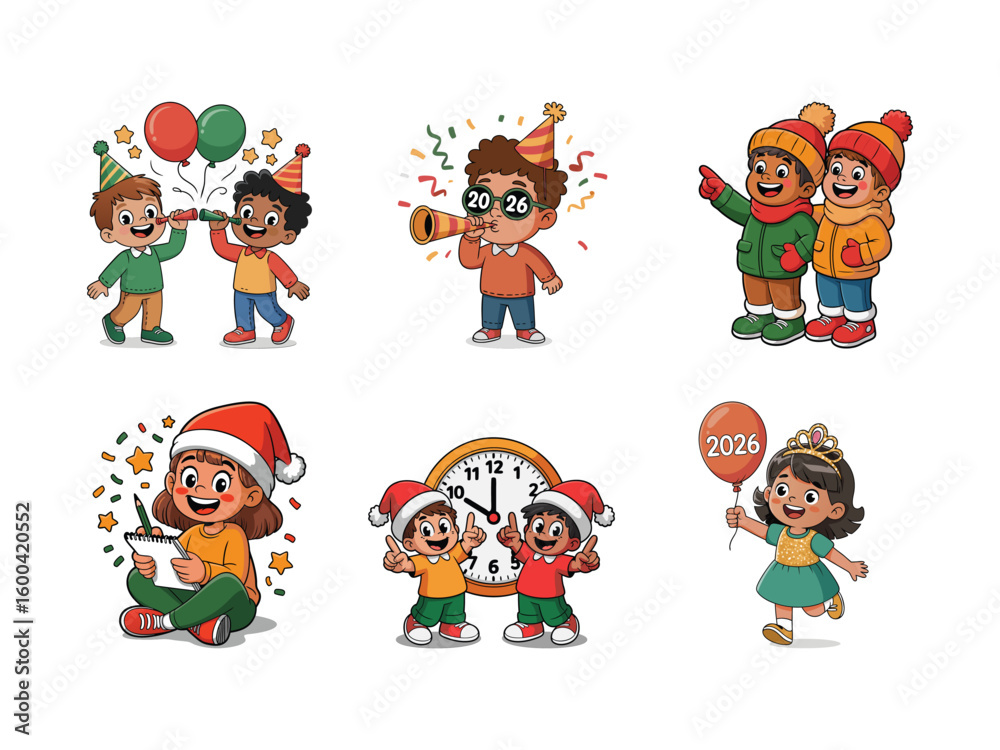 Fototapeta premium Children celebrating holidays and new year with festive attire and activities celebration party hats