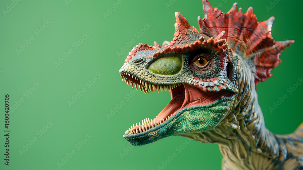 Fototapeta premium dilophosaurus with frill neck on green screen background