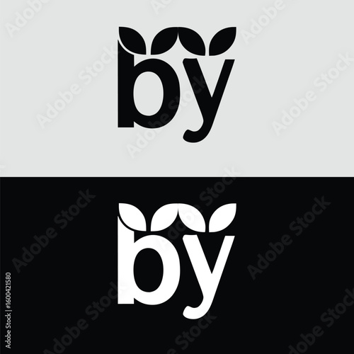 The letters by are stylized with leaves in black and white representing nature and growth