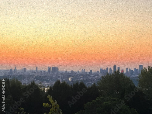 sunset over the istanbul city San an illustration, digital image