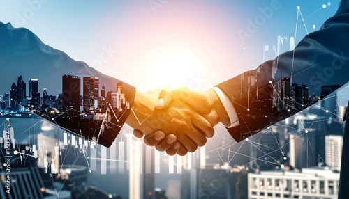 Business deal; handshake agreement over city