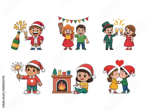 Festive children celebrating holidays with sparklers champagne and gifts christmas celebration