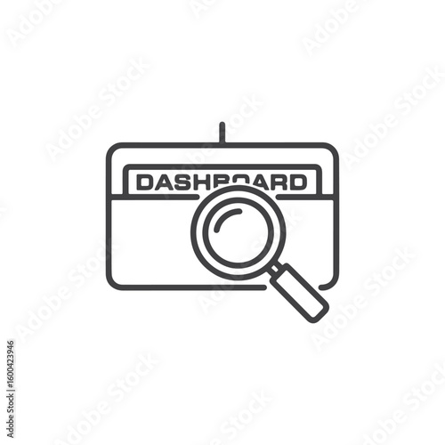 Vector art of a line art icon depicting a dashboard interface with the word