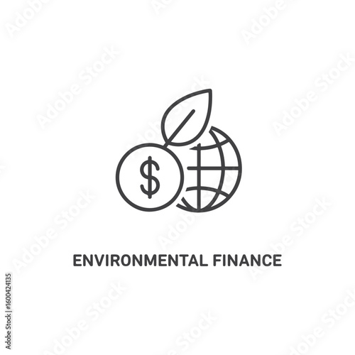 Vector art of a black and white line icon illustrating environmental finance