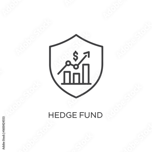 Vector art of a hedge fund is symbolized by a shield protecting a rising financial