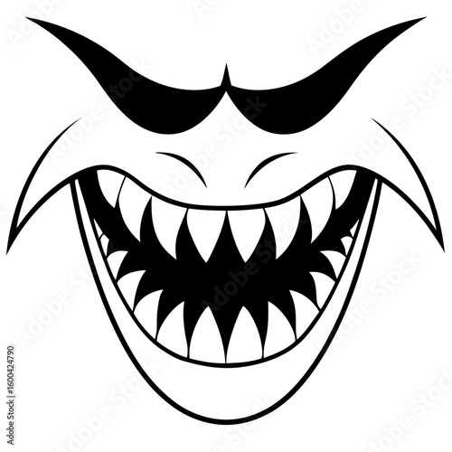 Creepy smile line art vector illustration