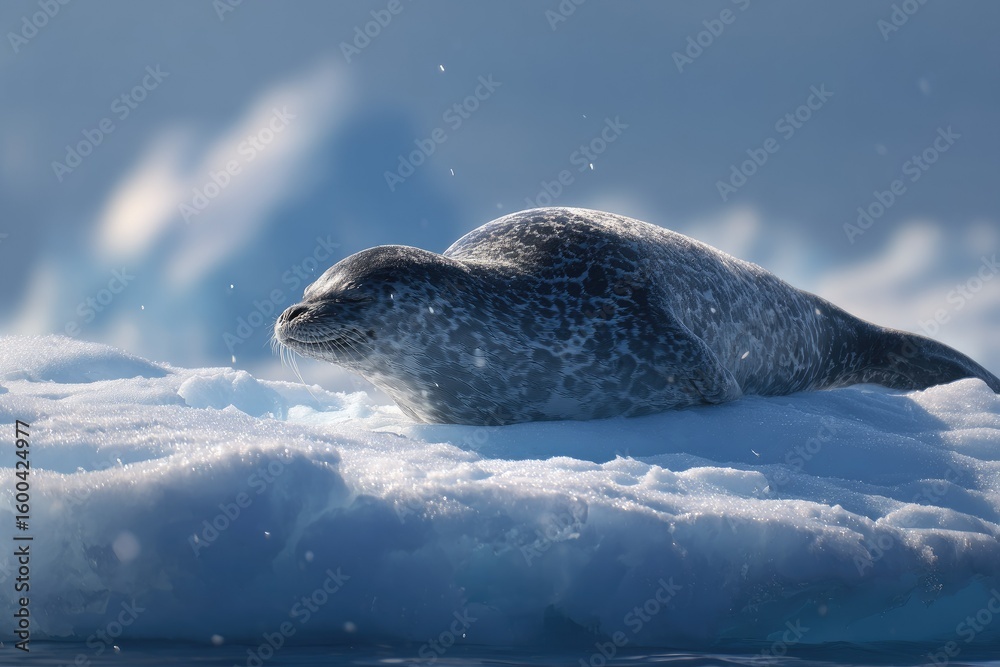 Obraz premium Seal rests on icy floe, sunlight