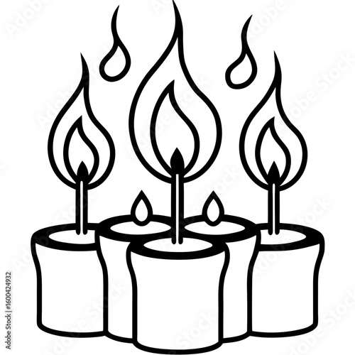 Burning candle group line art vector illustration