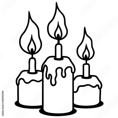 Burning candle group line art vector illustration